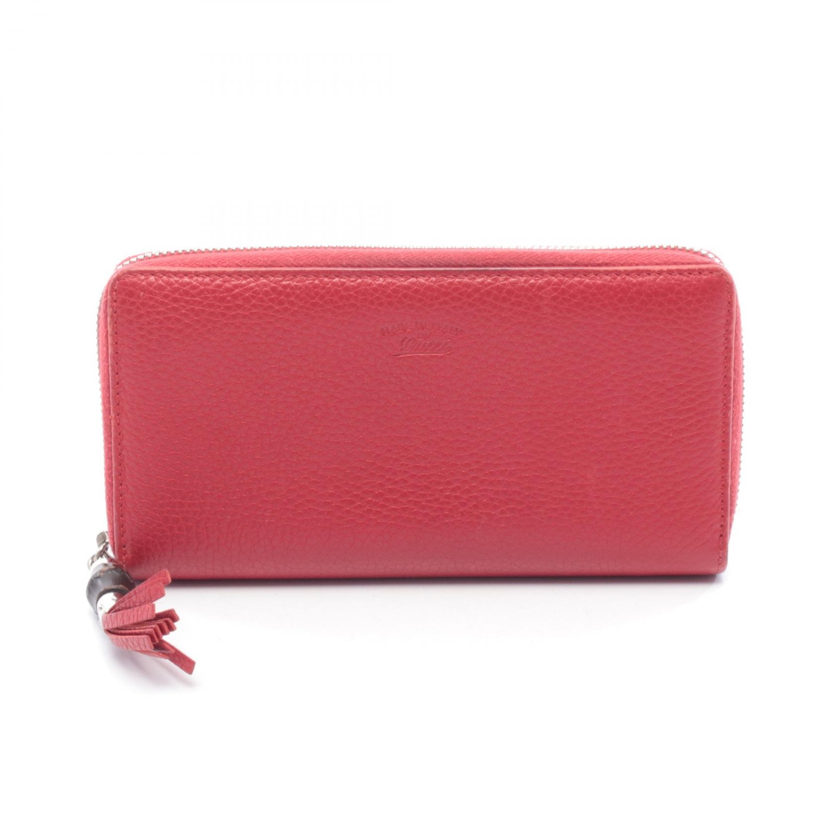 グッチ GUCCI バンブー ラウンド長財布 財布 レザー レディース レッド系 307984 【中古】
