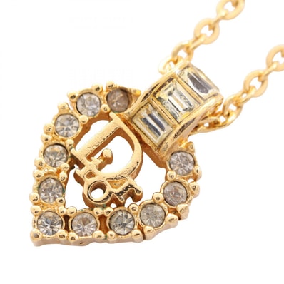 ディオール Dior Diorロゴ ハート ネックレス ジュエリー GP(ゴールドメッキ) ラインストーン レディース ゴールド系 / クリア系 【中古】