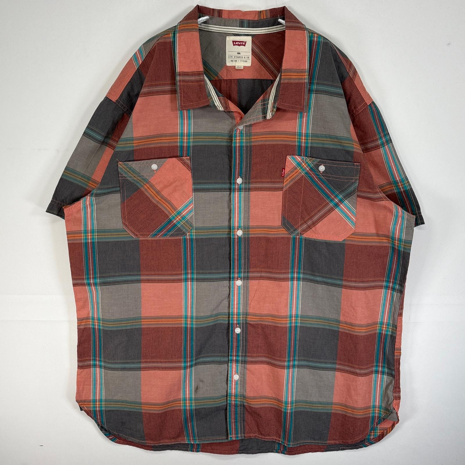 古着 リーバイス Levi's 半袖シャツ ロゴ 大きいサイズ チェック 3XL  オレンジ系 マルチカラー メンズ