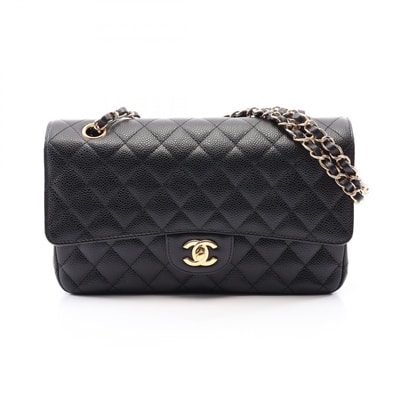 シャネル CHANEL マトラッセ Wフラップ ショルダーバッグ バッグ カーフ(牛革) レディース ブラック系 A01112 【中古】