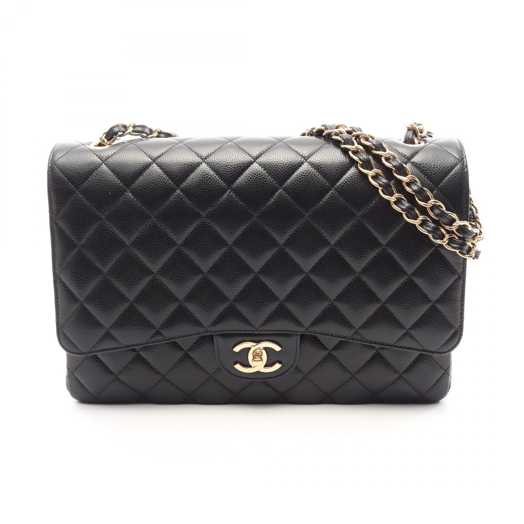 シャネル CHANEL マトラッセ34 クラシックマキシ Wフラップ ショルダーバッグ バッグ キャビアスキン(グレインドカーフ) レディース ブラック系 A58601 【中古】