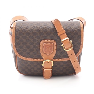 セリーヌ CELINE マカダム ショルダーバッグ バッグ PVCコーティングキャンバス レザー レディース ブラウン系 【中古】