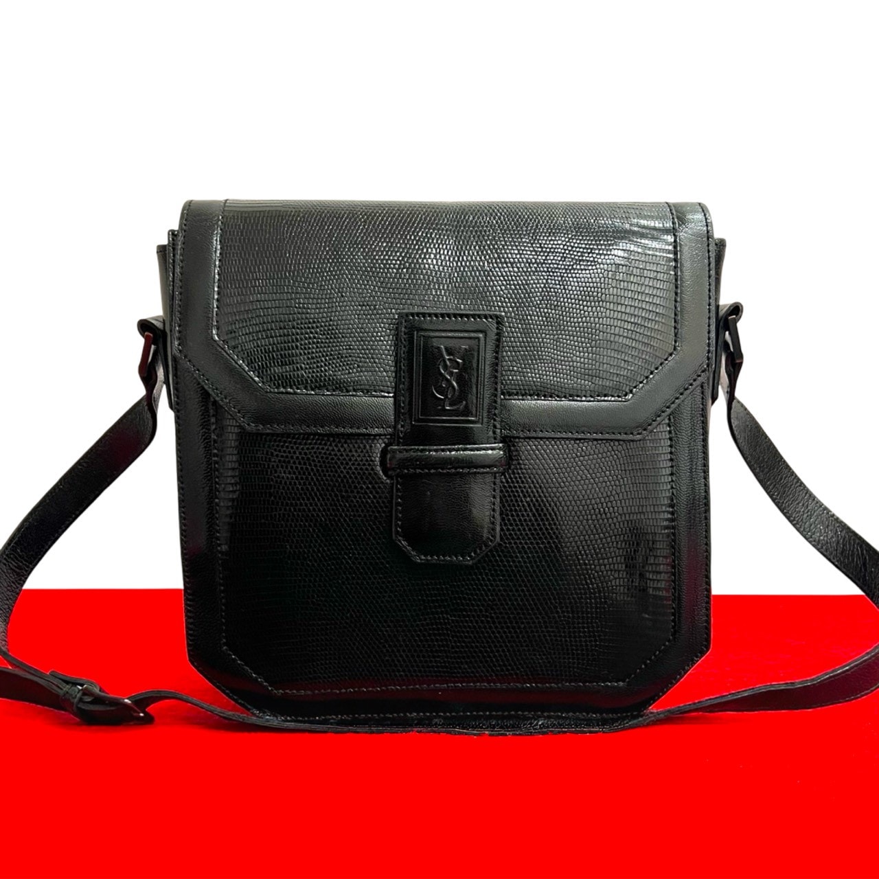 YVES SAINT LAURENT イヴ・サンローラン YSL ロゴ レザー ショルダーバッグ ブラック
 43147