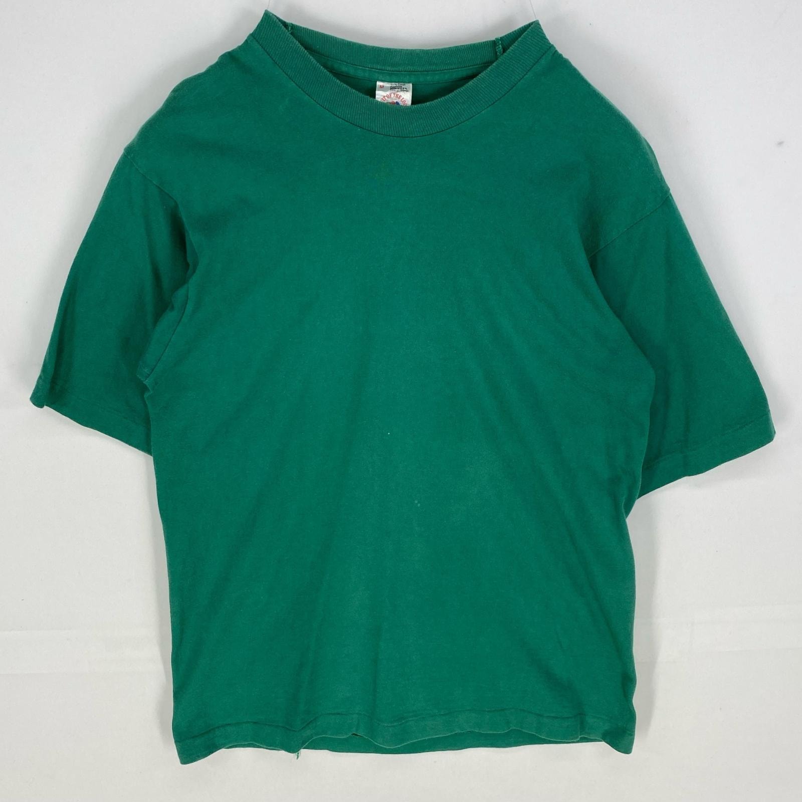 古着 90's/90年代 フルーツオブザルーム FRUIT OF THE LOOM USA製 半袖Tシャツ シングルステッチ M グリーン系 無地 メンズ