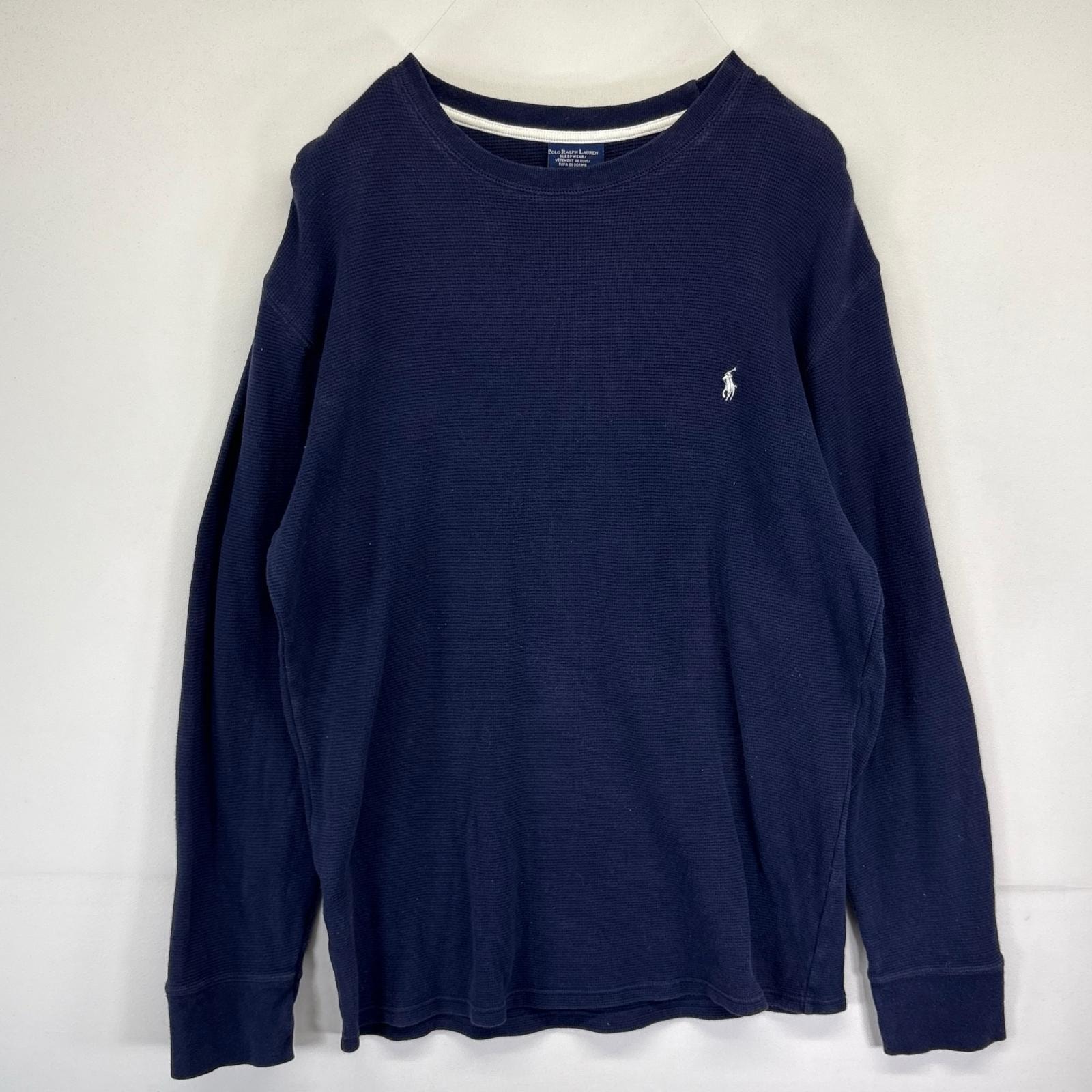古着 ポロ・ラルフローレン POLO RALPH LAUREN 長袖Tシャツ サーマル ワンポイントロゴ クルーネック XL ネイビー メンズ