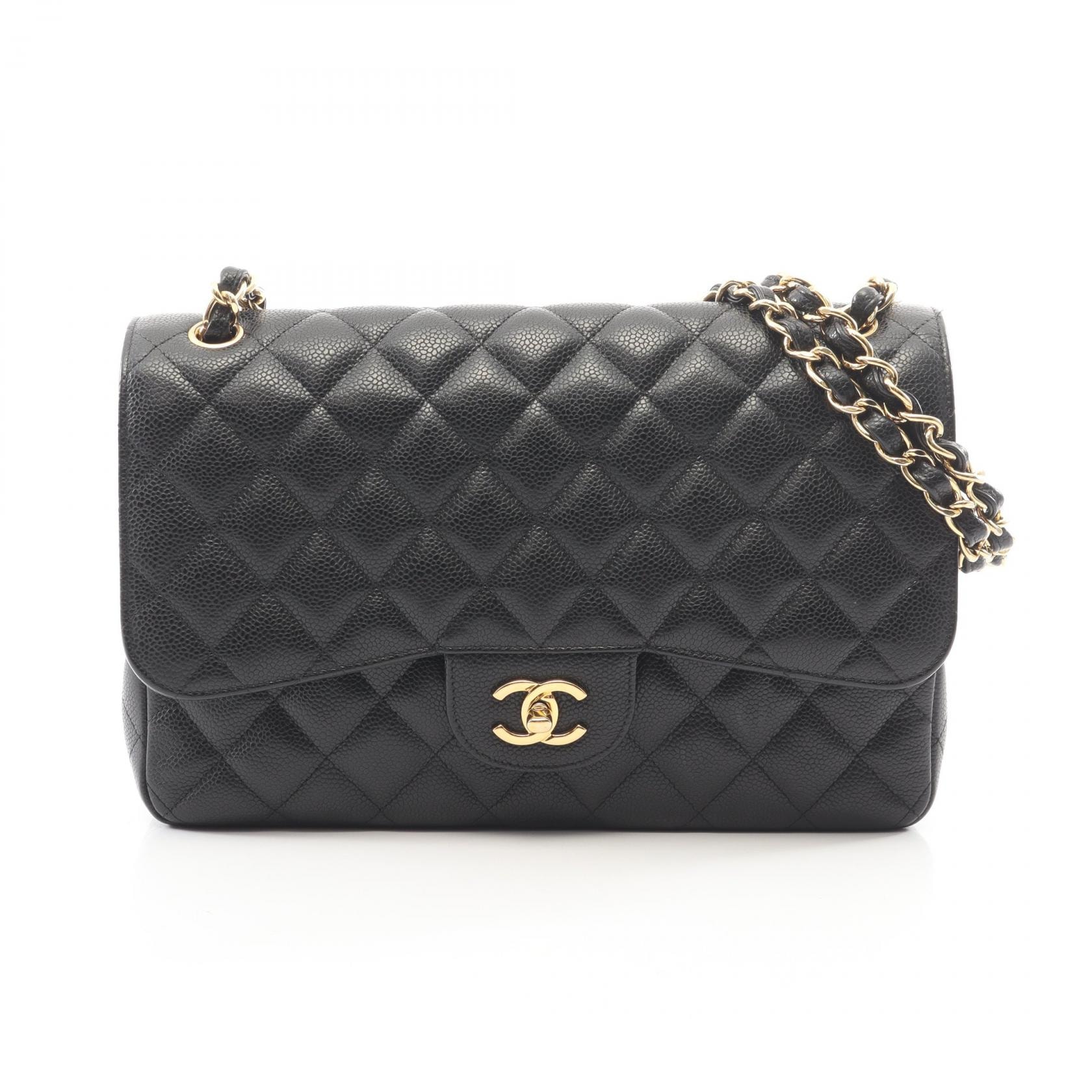 シャネル CHANEL デカマトラッセ30 クラシック ラージ Wフラップ ショルダーバッグ バッグ キャビアスキン(グレインドカーフ) レディース ブラック系 【中古】