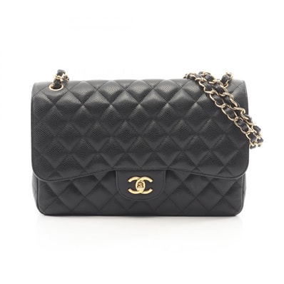 シャネル CHANEL デカマトラッセ30 クラシック ラージ Wフラップ ショルダーバッグ バッグ キャビアスキン(グレインドカーフ) レディース ブラック系 【中古】