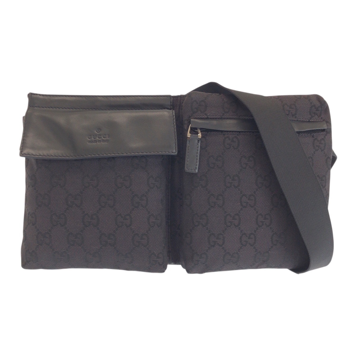 美品 GUCCI グッチ ブラック 黒 シルバー金具 GGキャンバス レザー/ ボディバッグ バムバッグ ウエストポーチ 601187 【中古】