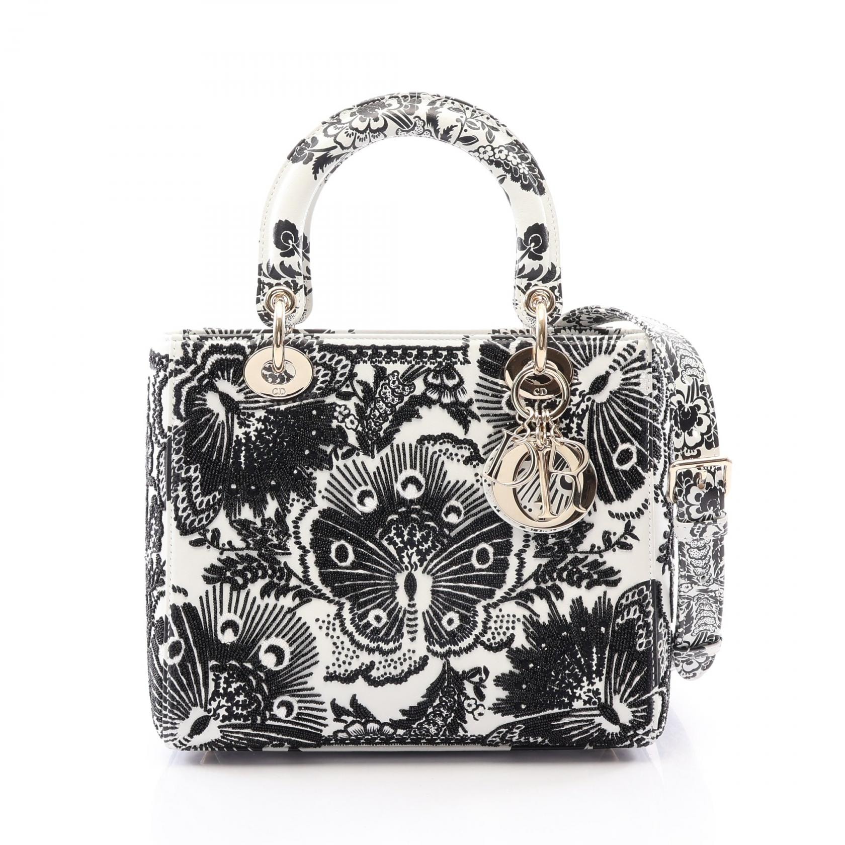 ディオール Dior LADY DIOR レディディオール ビーズ 2WAY ハンドバッグ バッグ レザー レディース ホワイト系 / ブラック系 【中古】