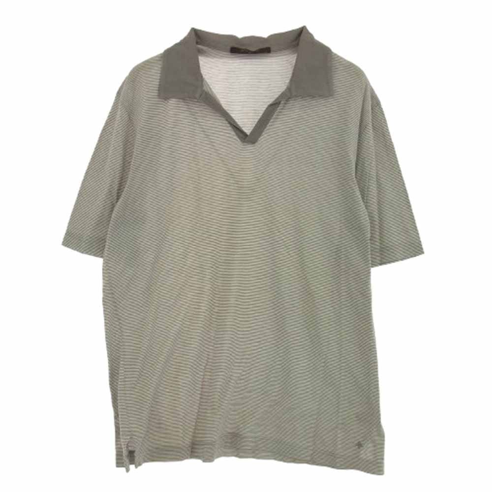 ルイヴィトン ポロシャツ グレー ボーダー やや傷や汚れあり】LOUIS VUITTON ルイ・ヴィトン ポロシャツ