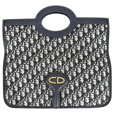 Christian Dior クリスチャンディオール 2WAY オブリーク クラッチバッグ ハンドバッグ キャンバス レザー ネイビー 紺 ゴールド金具 ユニセックス【中古品】