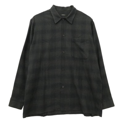 COMOLI コモリ 22AW W03-02018 Wool Check Open Collar Shirt ウールチェック オープンカラーシャツ 開襟 長袖シャツ ブラック系 3【中古】