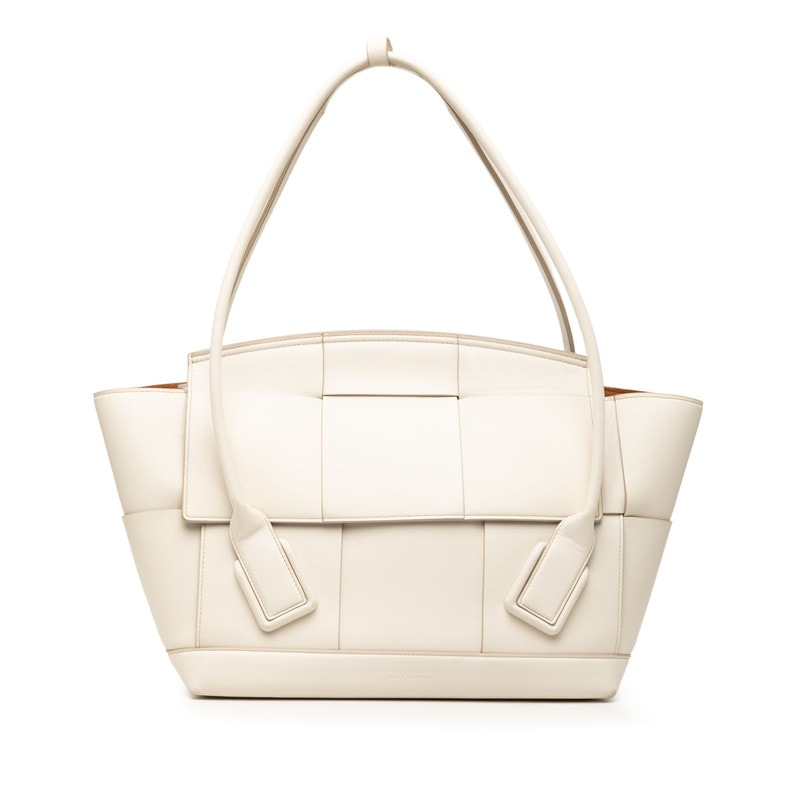 ボッテガヴェネタ マキシイントレチャート ザ アルコ トートバッグ ショルダーバッグ ホワイト レザー レディース BOTTEGAVENETA 【中古】