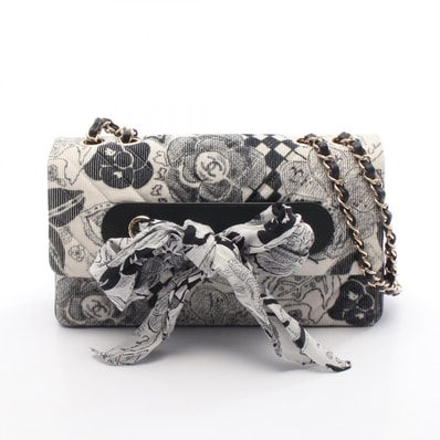 シャネル CHANEL シェブロン Vステッチ ショルダーバッグ バッグ レザー コーデュロイ レディース ホワイト系 / ブラック系 【中古】