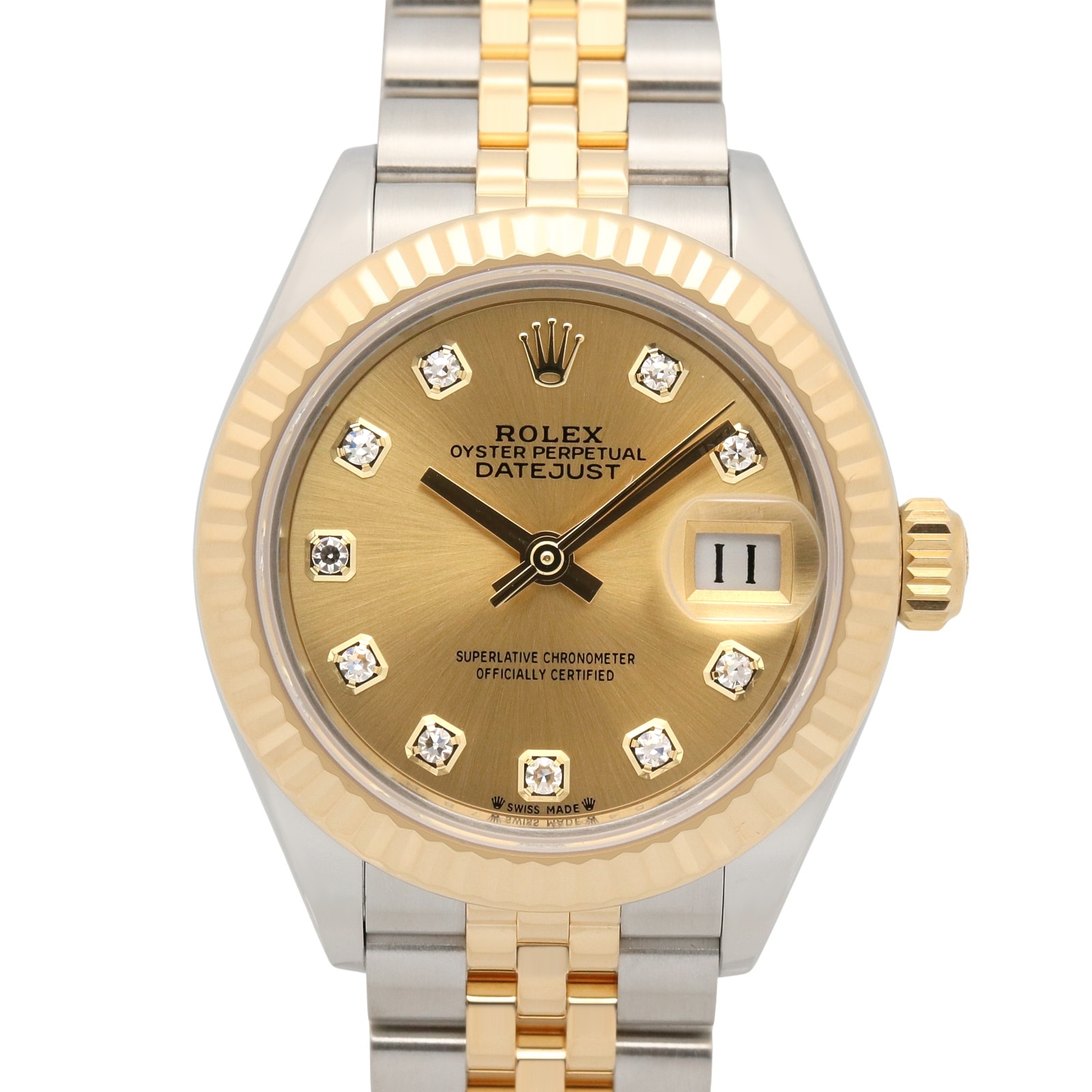 ロレックス ROLEX デイトジャスト 10Pダイヤ ランダム番 腕時計 時計 K18(イエローゴールド) ステンレススチール ダイヤモンド レディース ゴールド系 シャンパン/新ダイヤ 279173G 【中古】