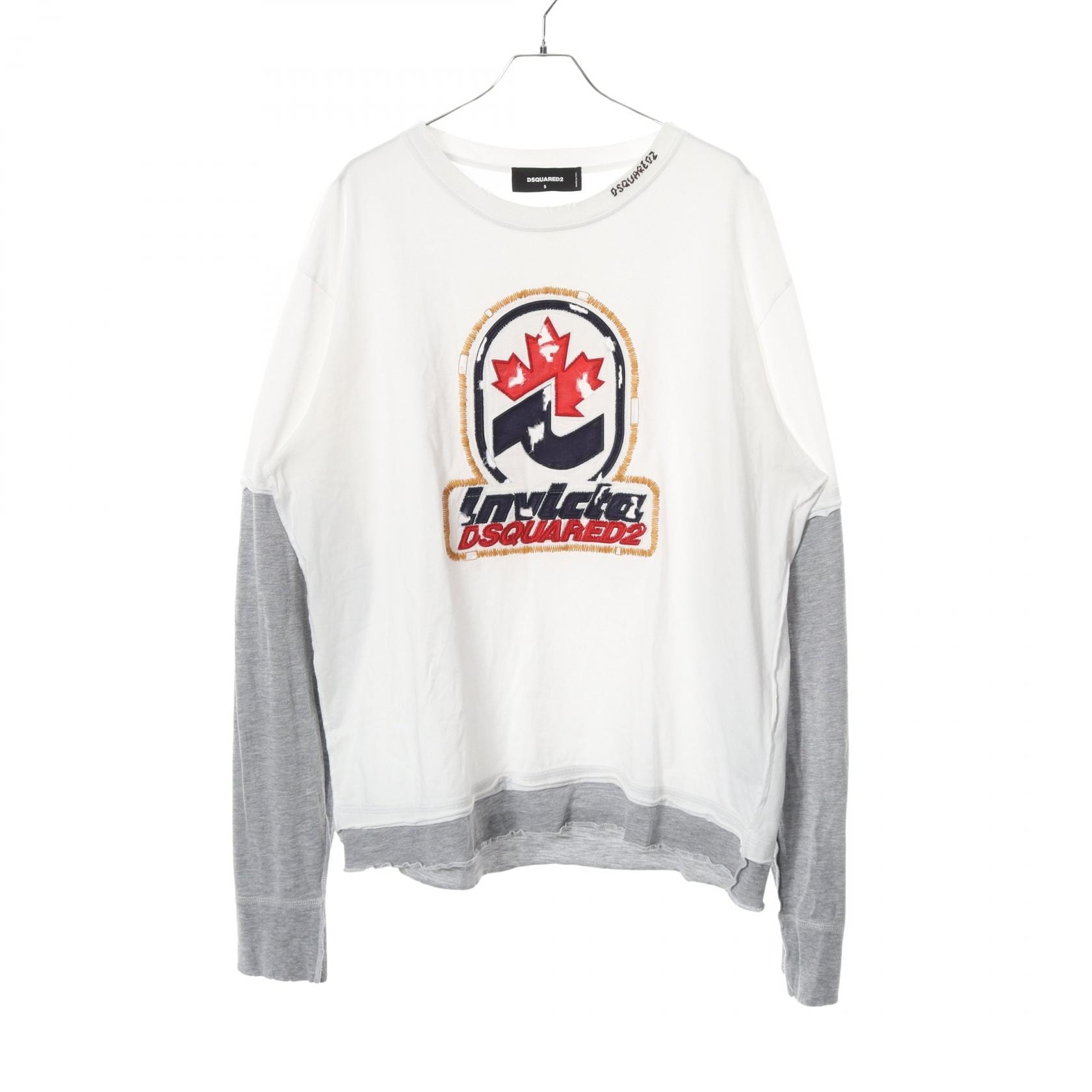 ディースクエアード DSQUARED2 DSQUARED2 × INVICTA ロゴ ダメージ加工 長袖Tシャツ 衣料品 トップス コットン メンズ ホワイト系 / グレー系 S74GD1421 【中古】