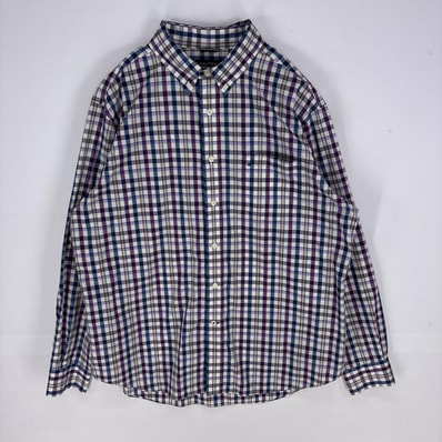 古着 ノーティカ NAUTICA 長袖シャツ 刺繍ロゴ 胸ポケット ワンポイント ロングスリーブ XL パープル系 チェック メンズ