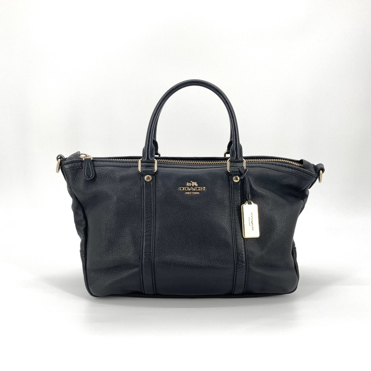 COACH(コーチ) セントラル サッチェル ペブルドレザー ゴールドプレート ショルダー付 2way F55662 ハンドバッグ ブラック