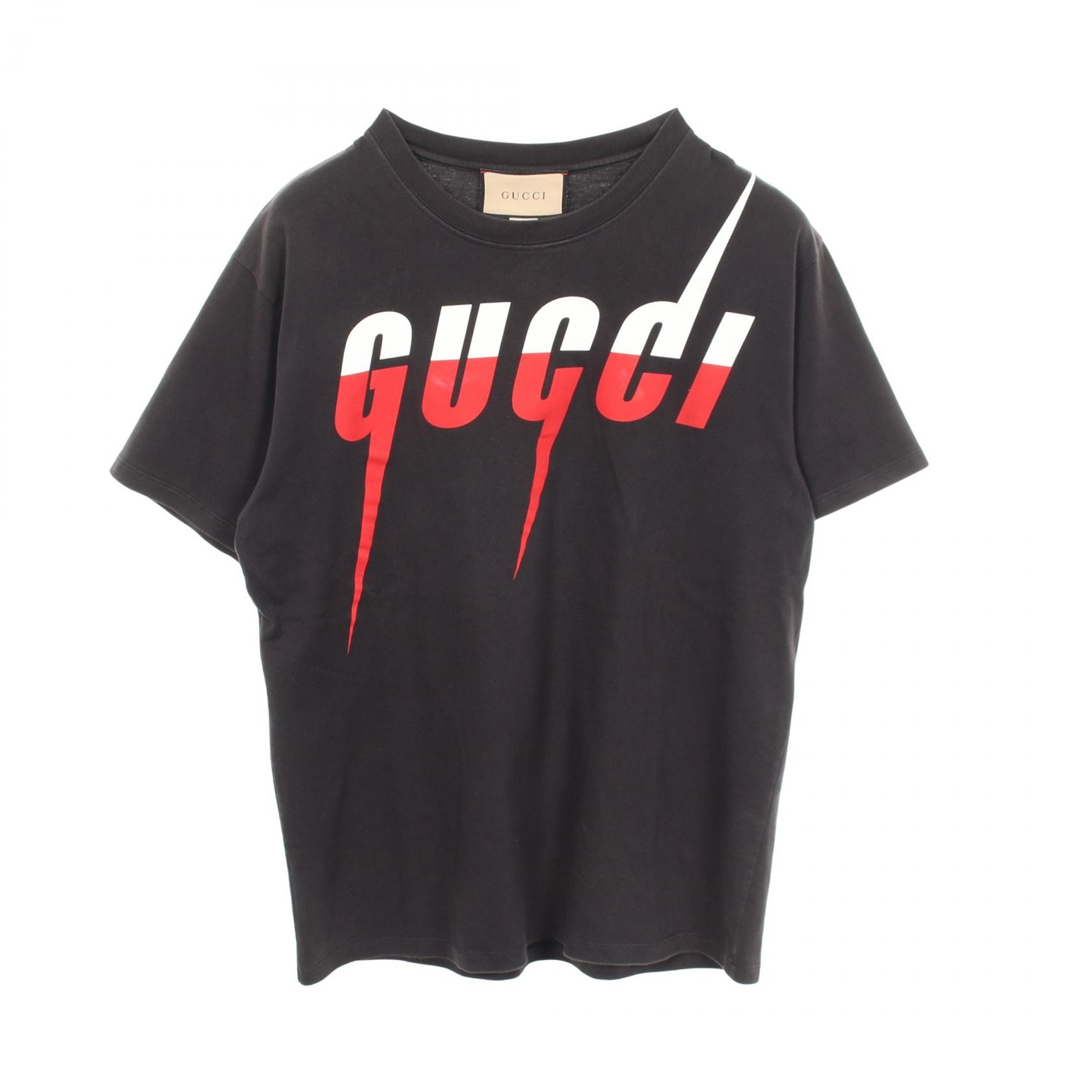 グッチ GUCCI ブレードロゴ 半袖Tシャツ 衣料品 トップス コットン メンズ ブラック系 【中古】