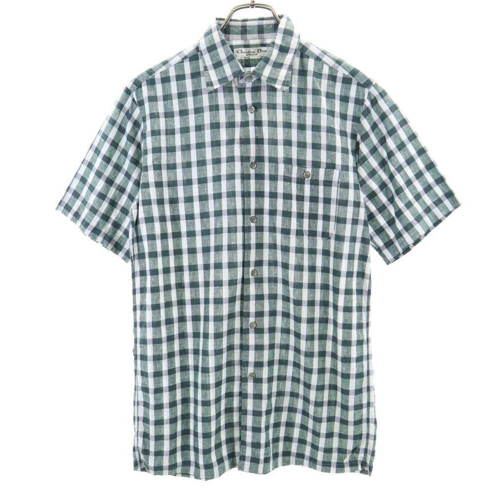 Christian Dior クリスチャンディオール 90s オールド チェック柄 半袖 シャツ M 緑×白