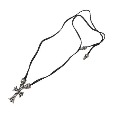 CHROME HEARTS クロムハーツ(原本無) ネックレス CH CRS SML CL スモールCHクロス クリンプト ボロチップ レザーブレード ネックレス シルバー系 ブラック系【中古】