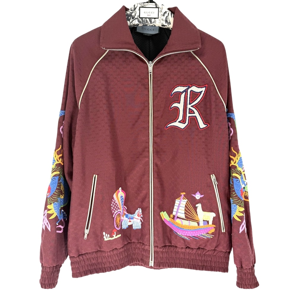 GUCCI グッチ スタジャン ドラゴン アパレル 服 S ワインレッド マルチカラー シルバー金具 ポリエステル  コットン   メンズ 美品【中古品】