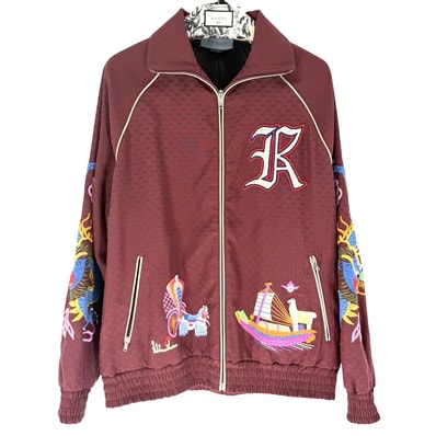 GUCCI グッチ スタジャン ドラゴン アパレル 服 S ワインレッド マルチカラー シルバー金具 ポリエステル コットン メンズ 美品【中古品】