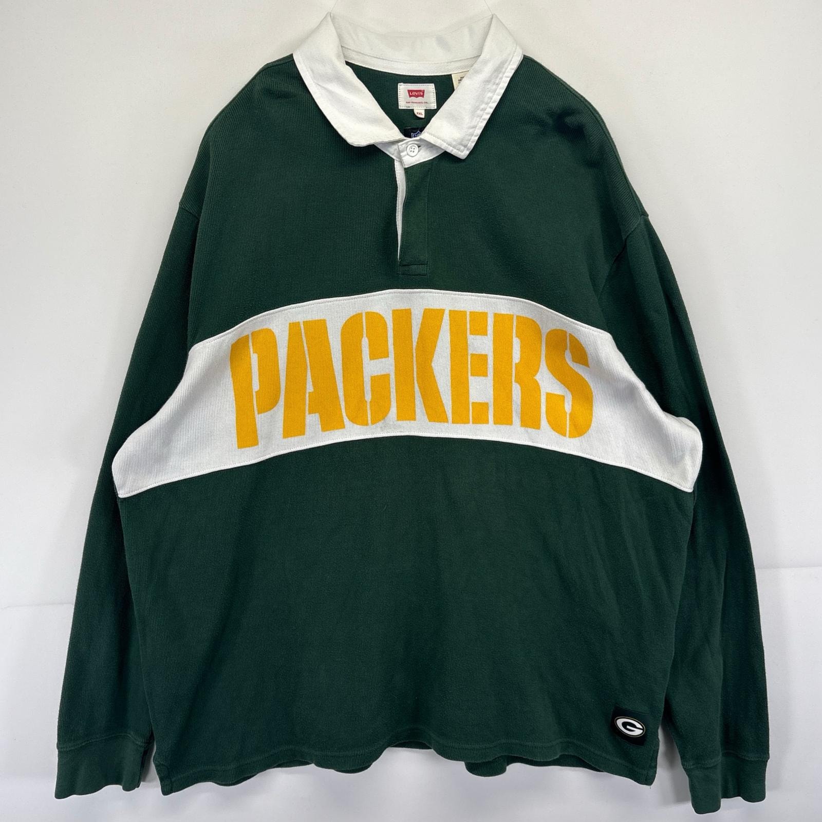 古着 リーバイス Levi's 長袖 ラガーシャツ NFLコラボ パッカーズ ロゴプリント 大きいサイズ 14041 グリーン メンズ