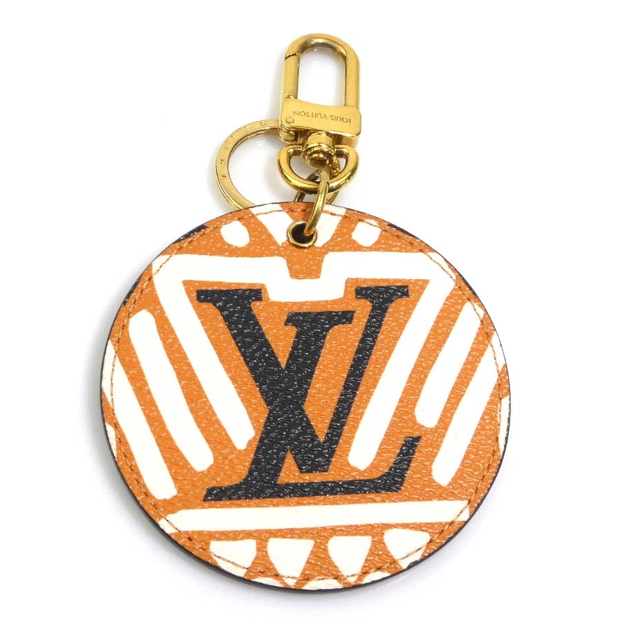 ルイ ヴィトン LOUIS VUITTON チャーム キーリング ポルトクレ イリュストレ レザー/メタル オレンジ/ブラック/ホワイト ユニセックス M69723【中古】 r11424i