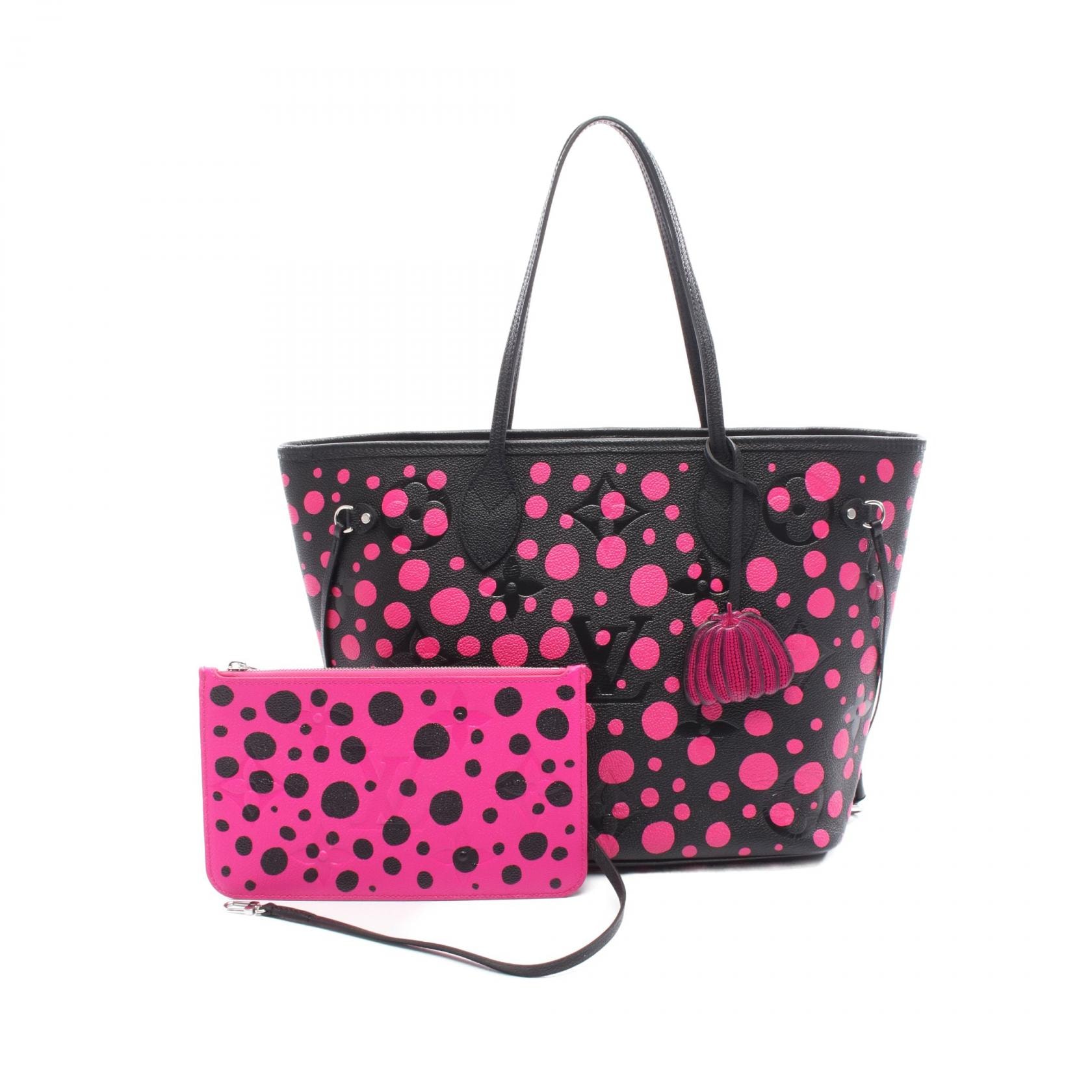 ルイ・ヴィトン LOUIS VUITTON × yayoi kusama ネヴァーフルMM トートバッグ バッグ レザー モノグラム・アンプラント フューシャ レディース ブラック系 / ピンク系 M46419 【中古】