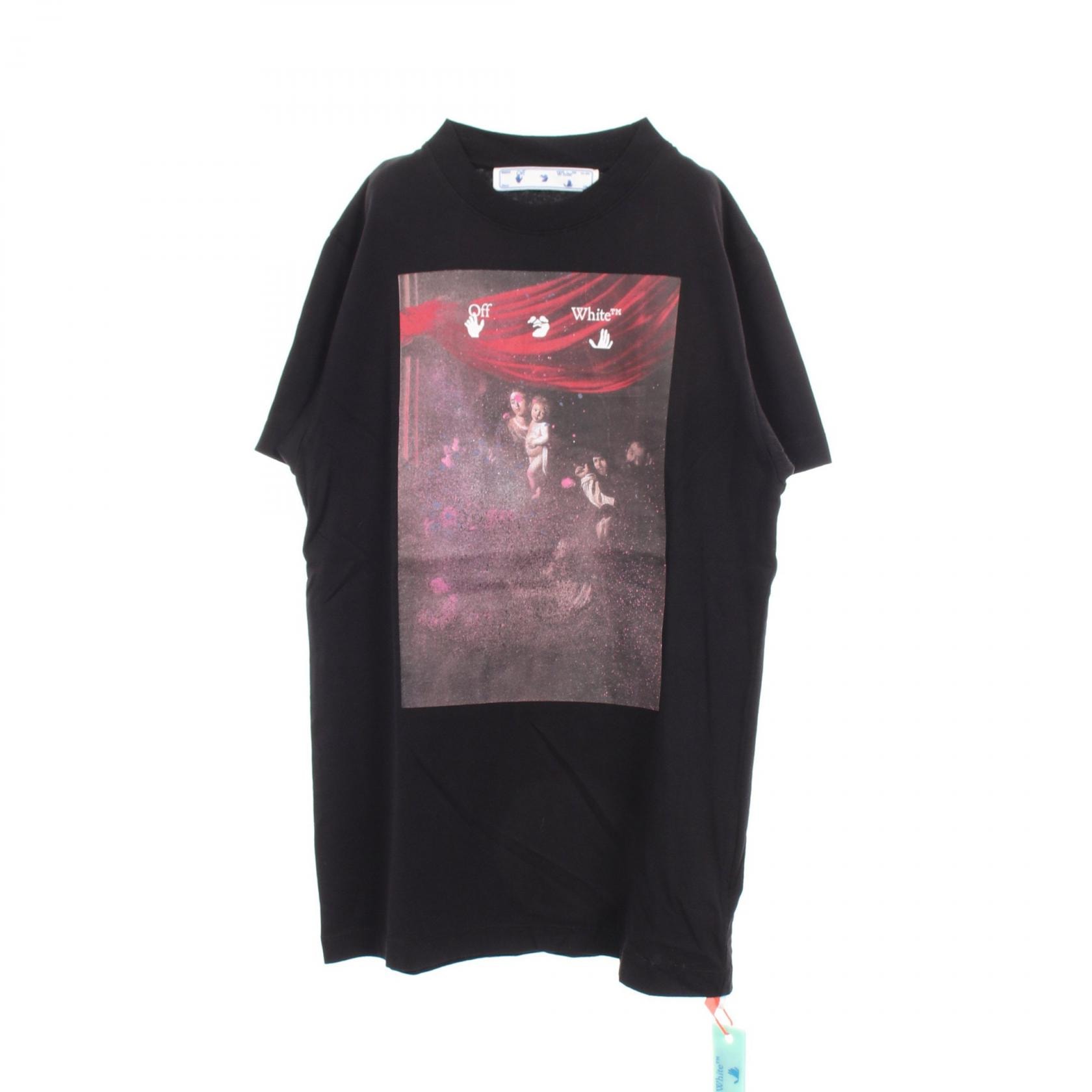 オフホワイト OFF-WHITE CARAVAGGIO S OVER TEE 半袖Tシャツ 衣料品 トップス コットン メンズ ブラック系 / マルチカラー 【中古】