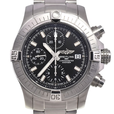 値下 ブライトリング BREITLING A13385 スーパーアベンジャー クロノグラフ ブラック 自動巻き メンズ 美品 内箱付き 腕時計 H#147742