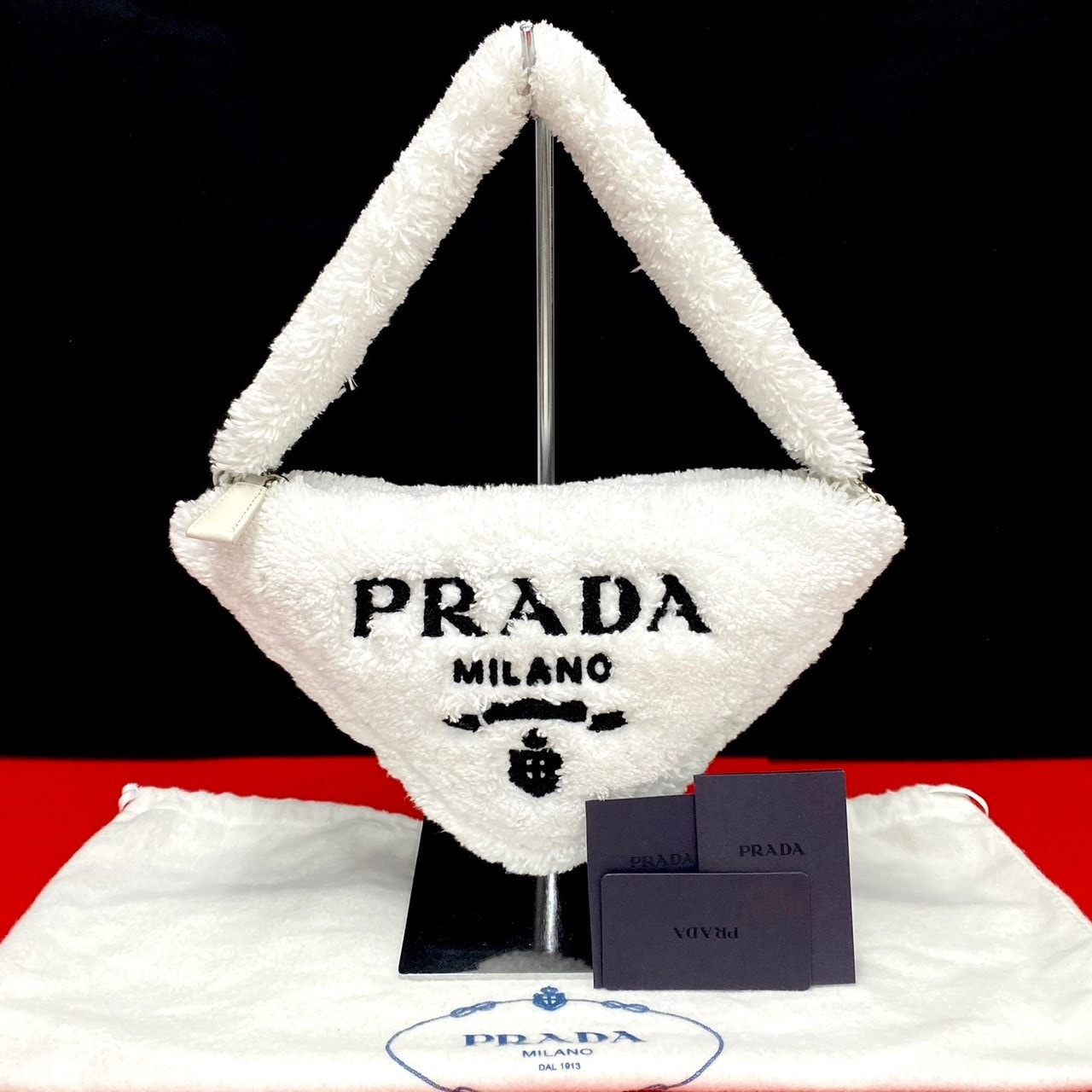 PRADA プラダ トライアングル テリークロス 三角ロゴ パイル ハンドバッグ ホワイト
10341