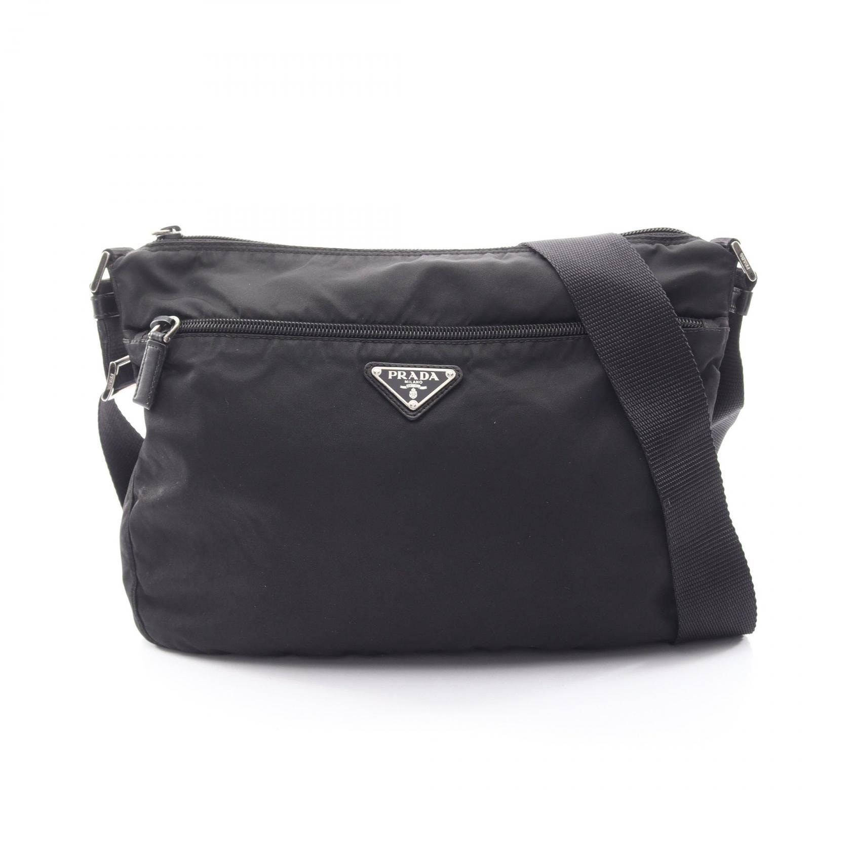 プラダ PRADA トライアングルロゴ ショルダーバッグ バッグ ナイロン レザー レディース ブラック系 【中古】