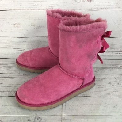 UGG australia★ムートンブーツ【24.0/ピンク】ベイリーボウ/バックリボン/スエード/ボア/シープスキン/アグ◆E-03