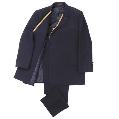 【美品】GUCCI グッチ スーツ サイズ 48 メンズ セットアップ ジャケット スラックス バイカラー ウール100% フライフロント 比翼仕立て ネイビー キャメル 紺 イタリア製