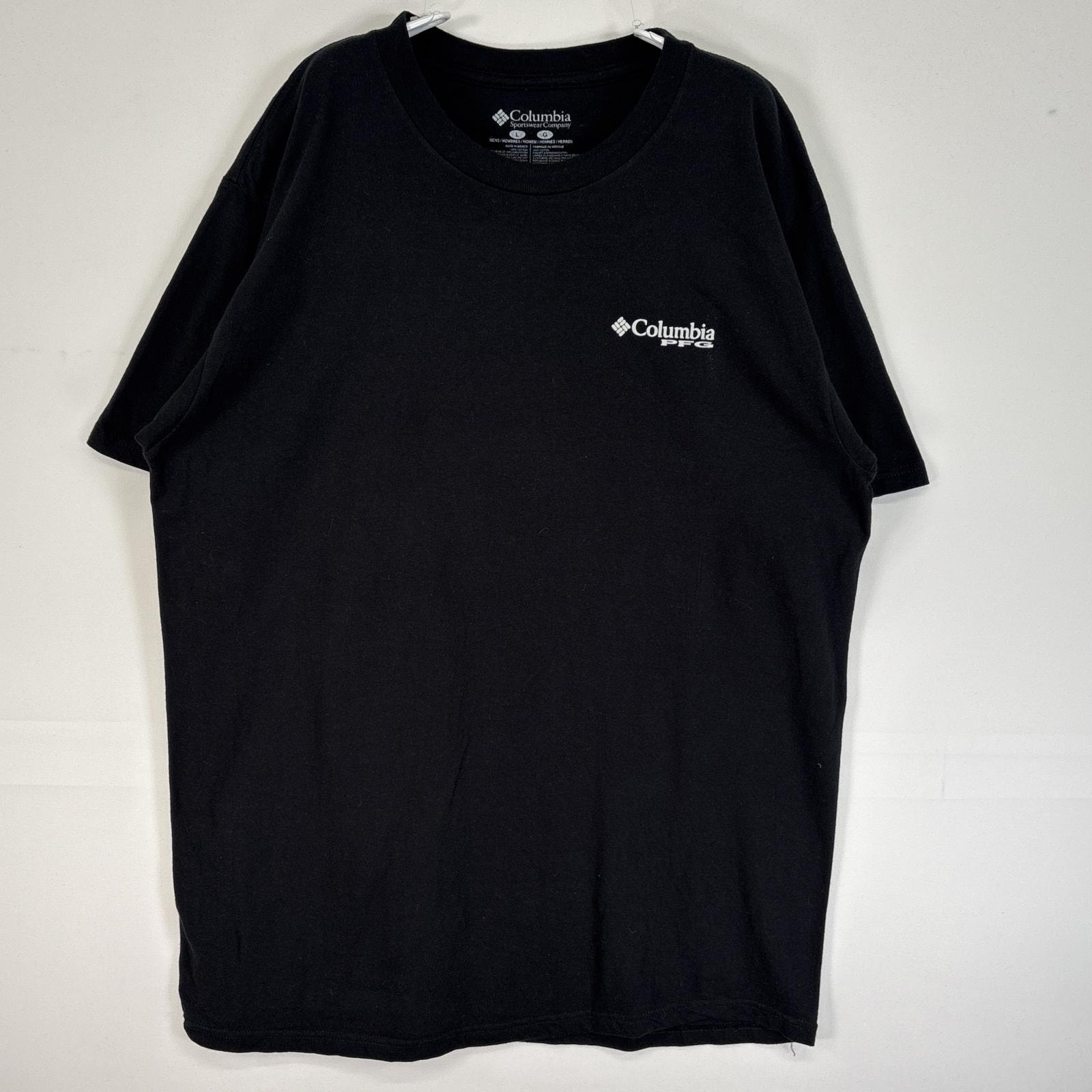 古着 コロンビア Columbia 半袖Tシャツ 両面 ラバープリント 魚 PFG クルーネック L  ブラック メンズ