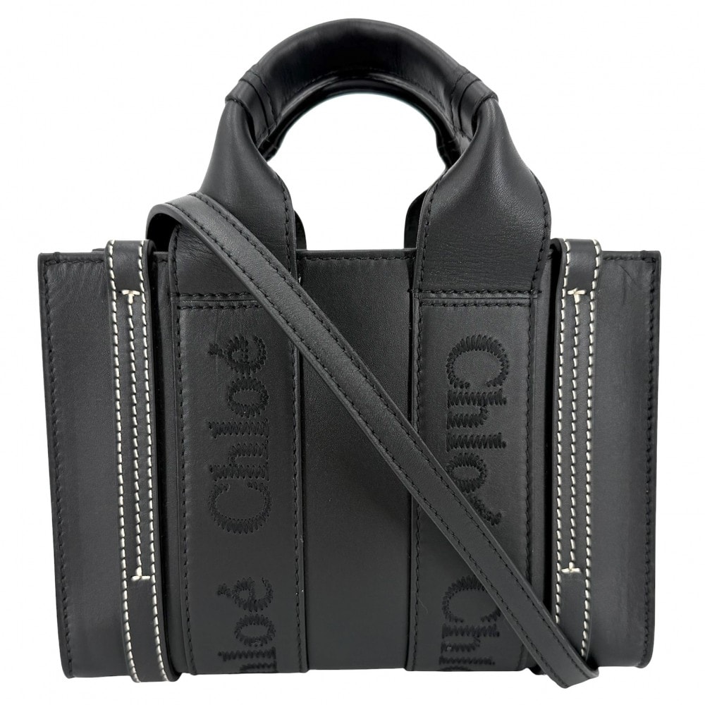Chloe クロエ 2WAY WOODY ウッディ ミニ トートバッグ ミニハンドバッグ ショルダーバッグ 肩掛け 斜め掛け CHC22AP237 レザー    ブラック 黒 レディース【中古品】