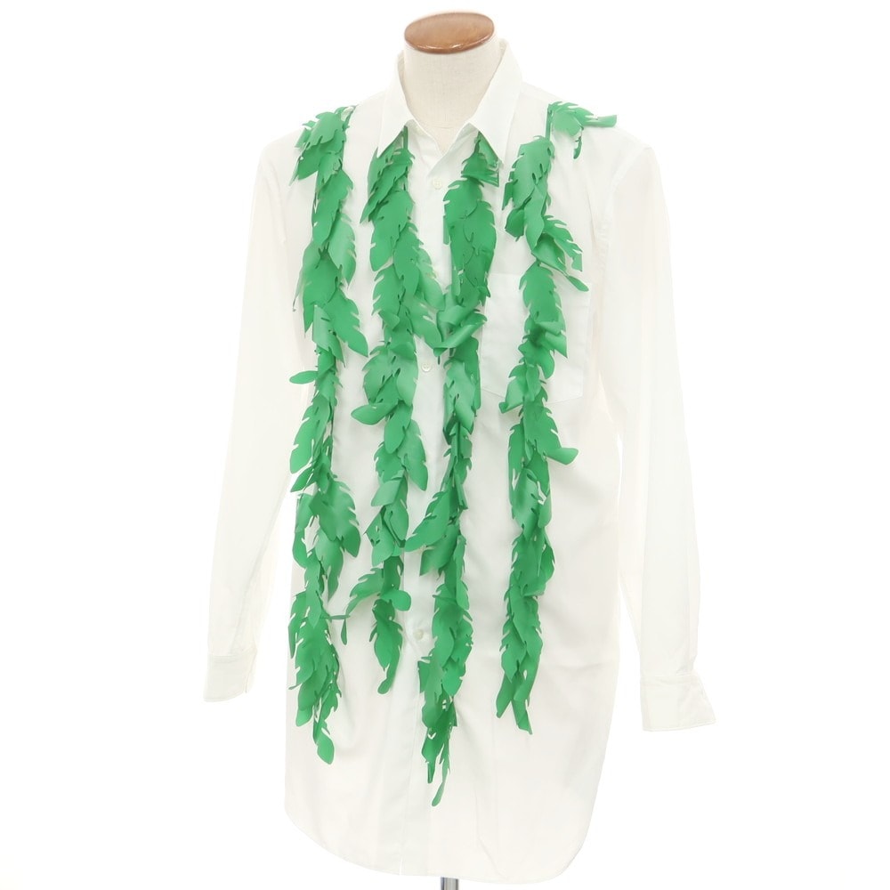 【中古】コムデギャルソンオムプリュス COMME des GARCONS HOMME PLUS 2024年春夏 ポリエステル リーフ ロング カジュアルシャツ ホワイトxグリーン【サイズM】【メンズ】