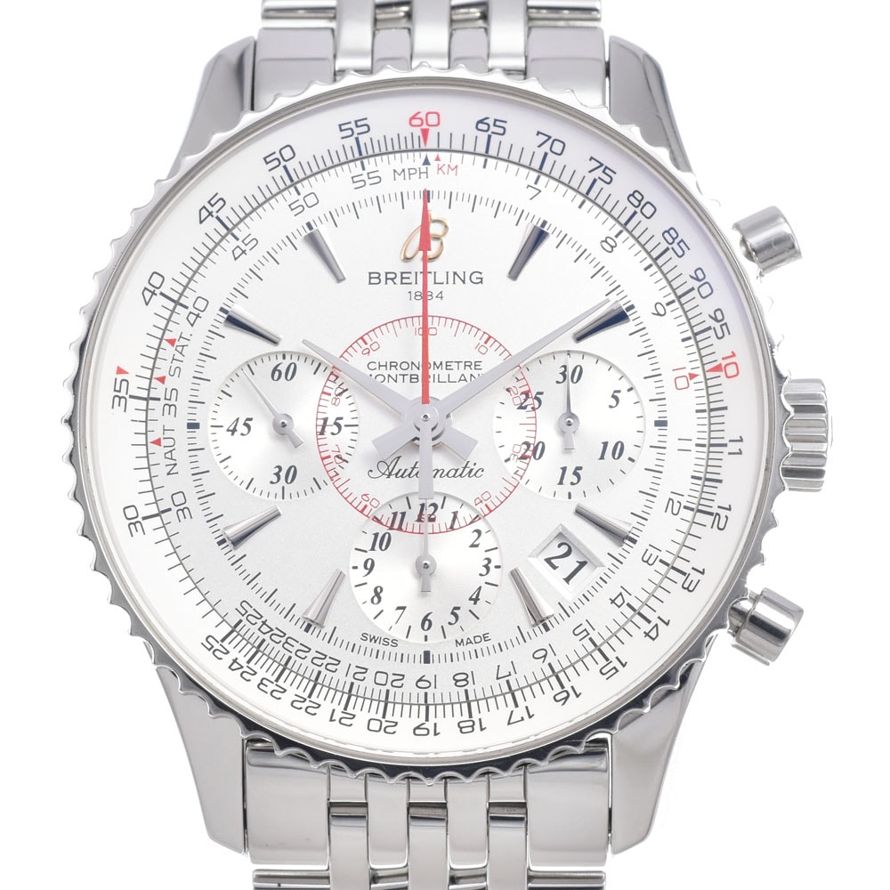 ブライトリング BREITLING AB0130 モンブリラン シルバー 自動巻き メンズ 美品 箱・保証書付き 腕時計 Q#149047