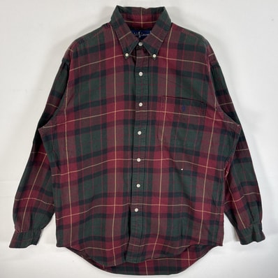 古着 90's/90年代 ラルフローレン RALPH LAUREN 長袖シャツ ボタンダウンシャツ ワンポイント ロゴ 刺繍 チェック M ワインレッド系 マルチカラー メンズ