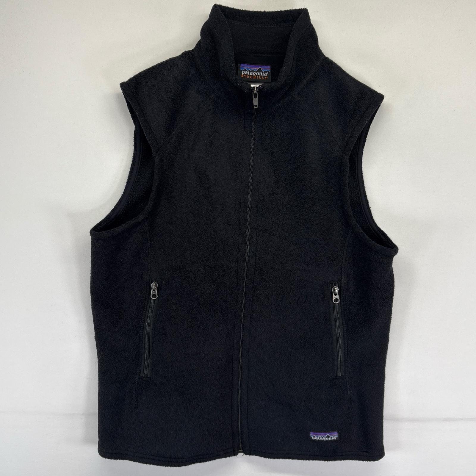 古着 パタゴニア patagonia ベスト フルジップ フリース ワンポイントロゴ アウトドア L ブラック レディース