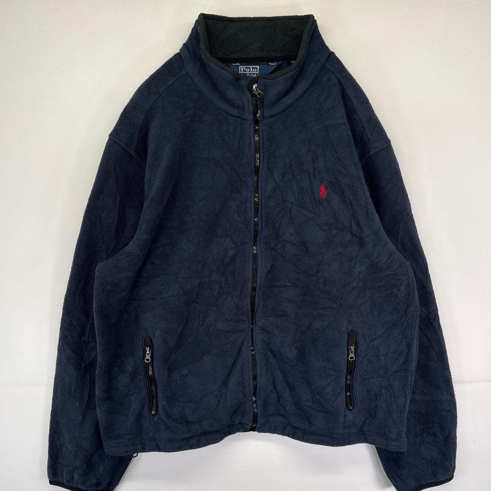 古着 90's/90年代 ポロバイラルフローレン Polo by Ralph Lauren フルジップフリースジャケット ワンポイントロゴ 2XL ネイビー メンズ