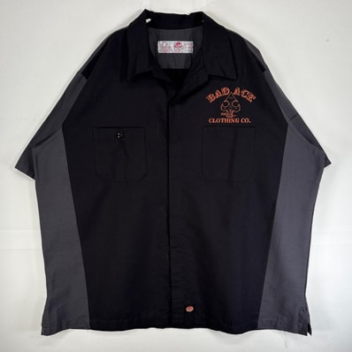 古着 レッドキャップ RED KAP 半袖シャツ 両面 プリント ワーク リップストップ 大きいサイズ 14041 ブラック ツートン メンズ