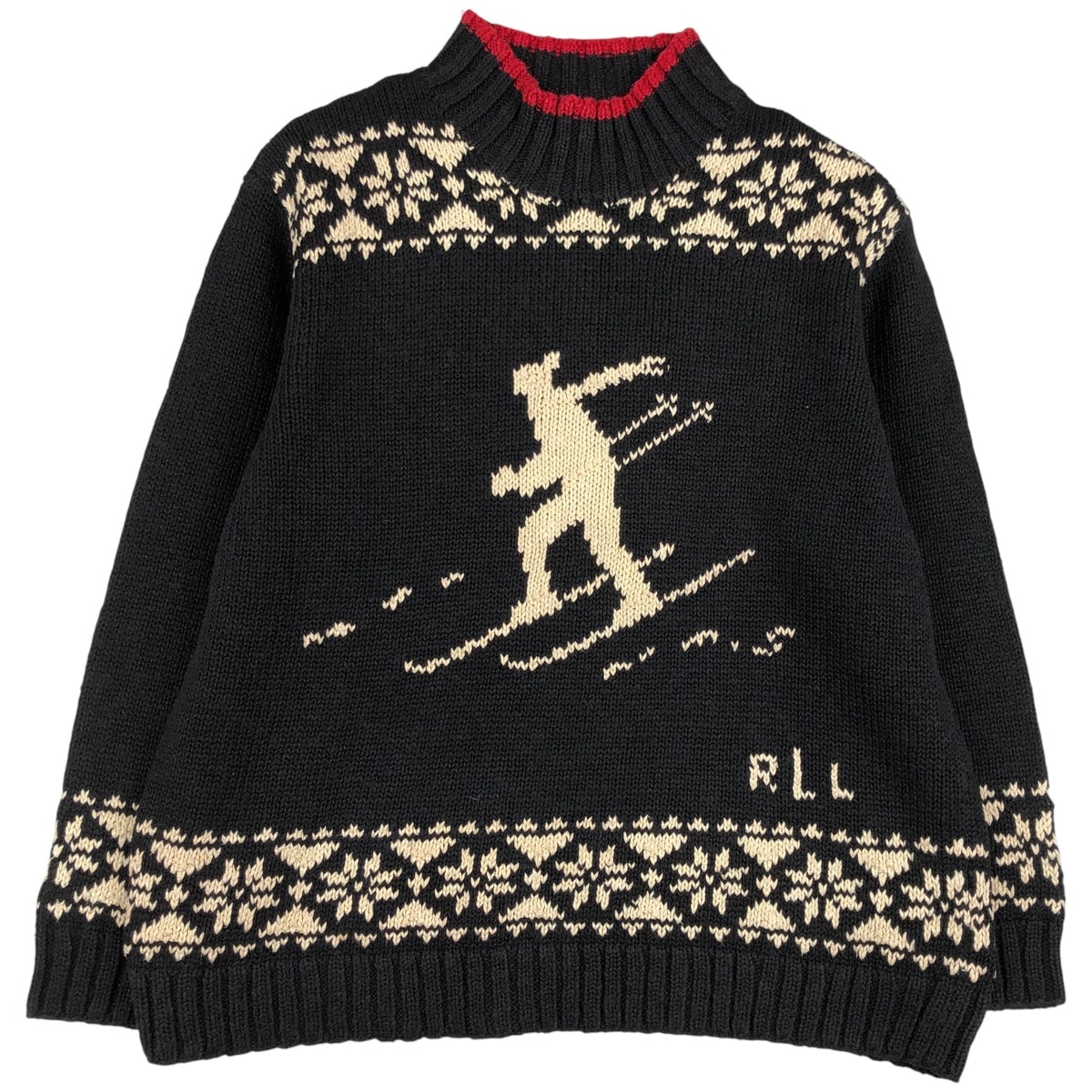 古着 ラルフローレン Ralph Lauren PETITE ノルディック柄 スノー柄 雪柄 ハイネック リネン×コットンニットセーター メンズM相当/eaa609344