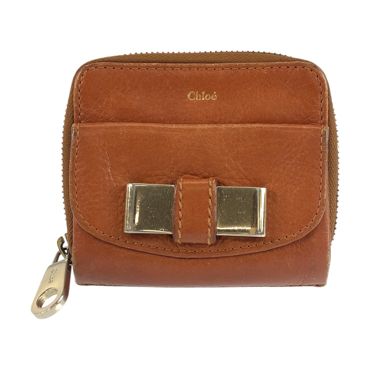 Chloe クロエ リリィ ブラウン ゴールド金具 レザー 折財布 コンパクトウォレット 602590 【中古】