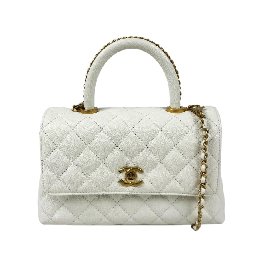 シャネル CHANEL ハンドバッグ ショルダーバッグ ココハンドルXS キャビアスキンレザー ホワイト ゴールド レディース【中古】 z11335
