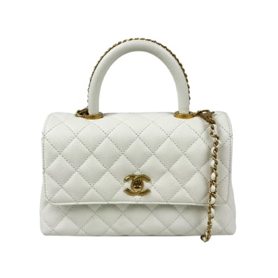 シャネル CHANEL ハンドバッグ ショルダーバッグ ココハンドルXS キャビアスキンレザー ホワイト ゴールド レディース【中古】 z11335