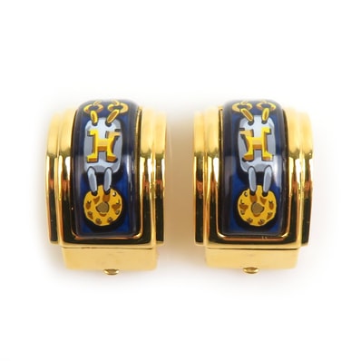 エルメス HERMES イヤリング 七宝焼き メタル/エナメル ゴールド/ネイビー レディース【中古】 e60685a