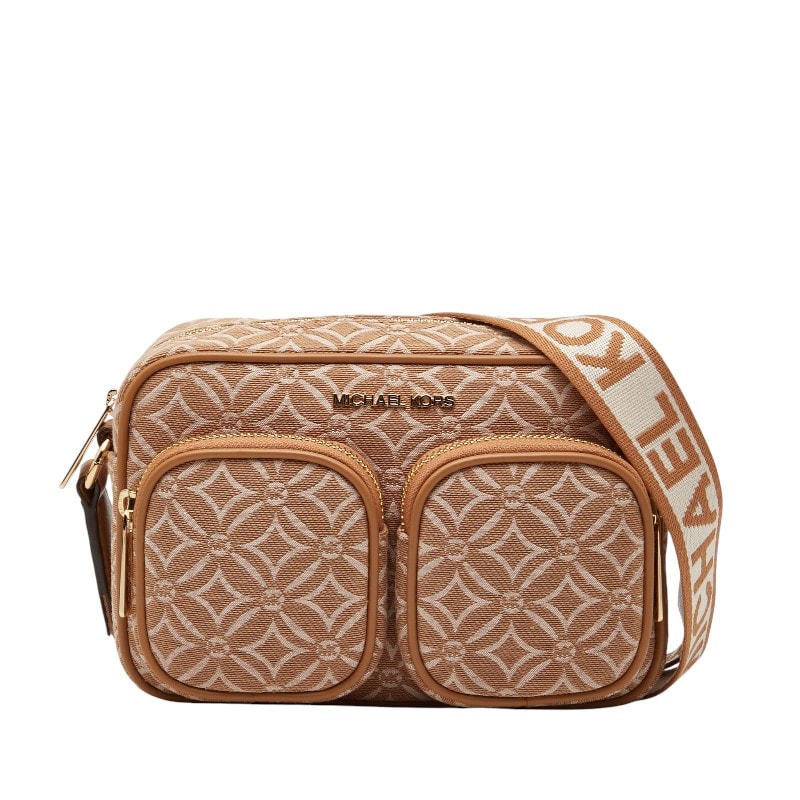 マイケルコース JET SET ITEM ロゴ 斜め掛け ショルダーバッグ ブラウン キャンバス レザー レディース Michael Kors 中古